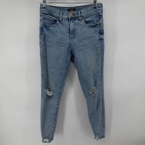 Express Cropped Skinny Jeans Mid Rise Light Wash‎ Distressed Ripped Women 4 L